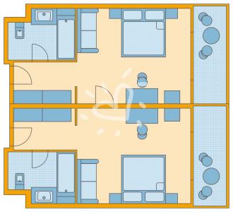 Familienzimmer mit Verbindungstür im Haupthaus mit Meerblick/ Poolblick